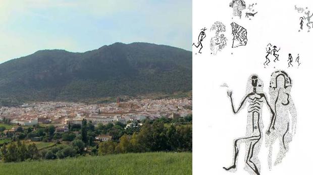 Panorámica de Algodonales junto a un calco de las pinturas rupestres