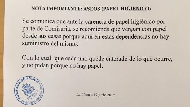Reproducción de la nota informativa en la que se aprecia el sello oficial