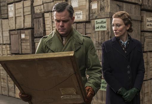 Matt Damon y Kate Blanchet en el filme de los Monuments Men