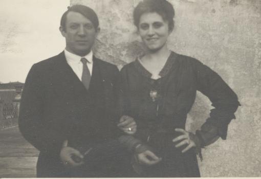 Pablo Picasso y Olga Khokhlova en la terraza del hotel Minerva, Roma, 1917