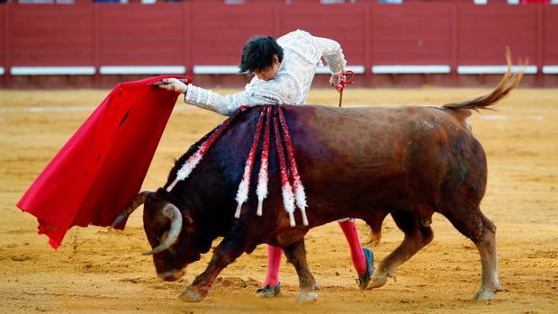 El diestro, Roca Rey durante su faena en la corrida de feria celebrada este viernes en la plaza de toros de Jerez