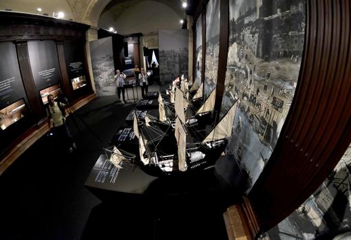 Maquetas de las cinco naos que participaron en la expedición