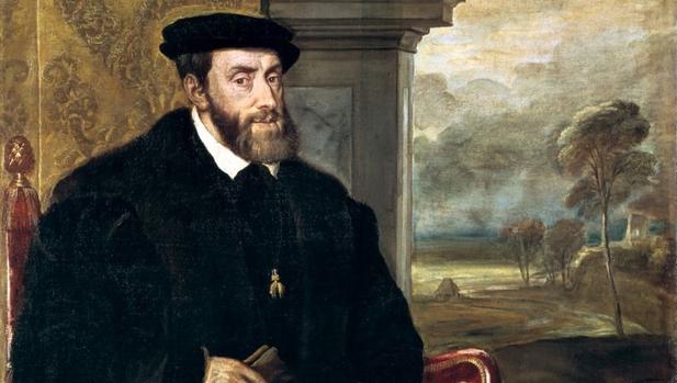 Detalle del Retrato de Carlos V sentado, por Tiziano