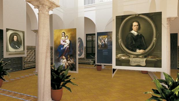 Recreación del patio central de la Casa de Murillo, donde se desplegarán lonas algunas de sus obras