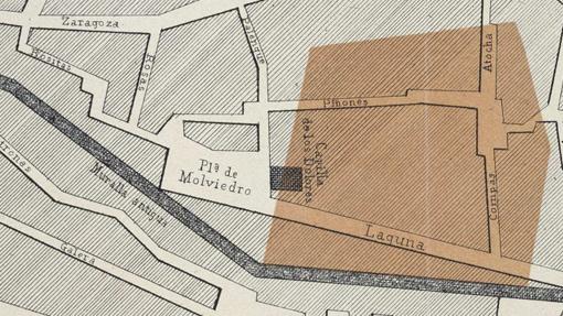 Detalle del croquis sobre el posible lugar de la Mancebía y el Compás de Sevilla