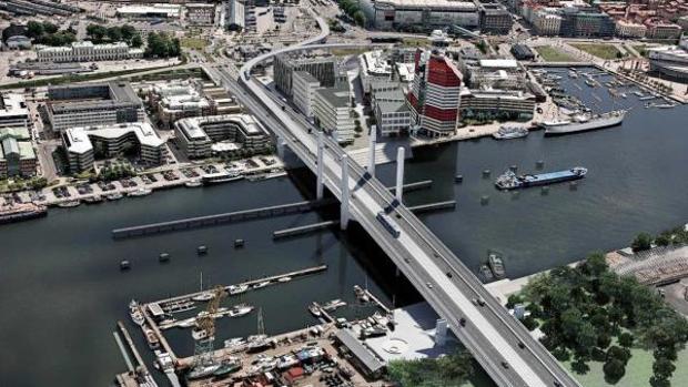 Recreación del futuro puente Hisingsbron de Gotemburgo