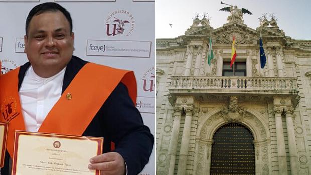 Marco Tulio Gollarza con el diploma de su máster por la Universidad de Sevilla